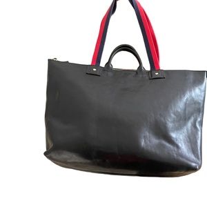 Clare V. Women's Black Le Zip Sac Rustic Detachable Strap Leather Tote Bag